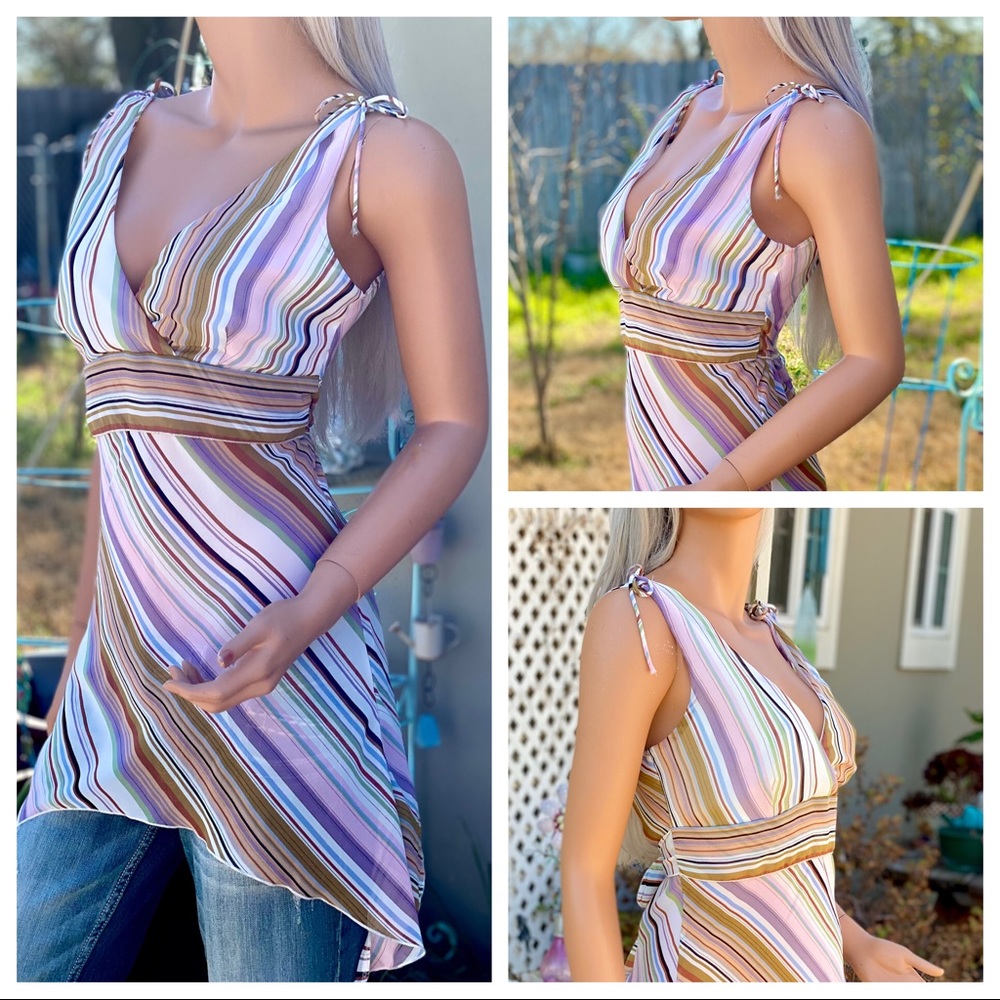 VTG❤️RARE Charlotte Russe Asymmetrical Chemise Empire Waist Tie Back Blouse - Picture 5 of 16